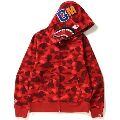 Bape Color Camo Shark Full Zip Hoodie “Red”